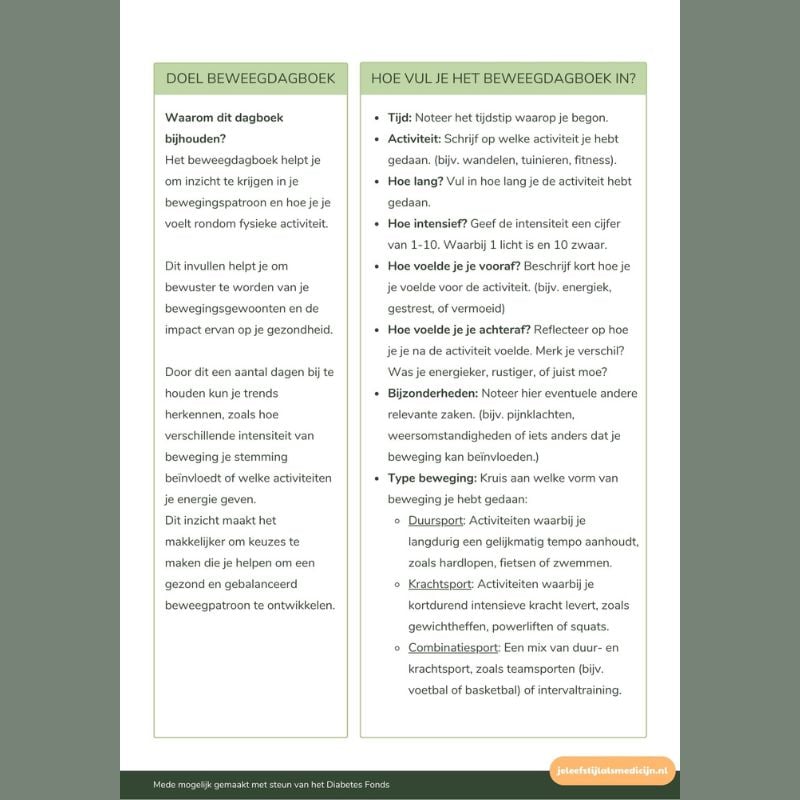 Uitleg beweegdagboek Uitleg beweegdagboek
